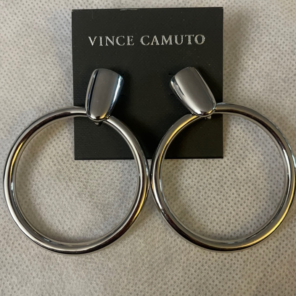 VINCE CAMUTO SLEEK SilverTone Large Hoop Earrings